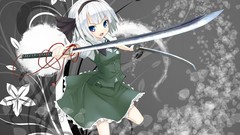 Weapons white hair Swords short hair konpaku youmu touhou hair 