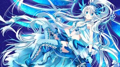 Weapons wings Anime white hair bows long hair anime girls blue 