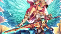 Weapons wings armor Swords pink hair blue eyes pantyhose 