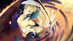 Weapons wings blondes spears gray eyes anime girls bare 