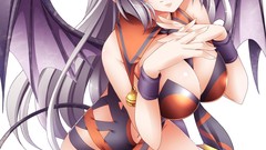 Weapons wings blush anime girls blue eyes gray hair tails 