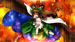 Weapons wings brown red eyes bows reiuji utsuho touhou capes