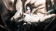 Weapons wings dress red eyes bows long hair anime girls white 