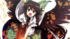 Weapons wings fangs red eyes bows angry skirts long hair anime 