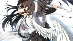 Weapons wings feathers anime girls heterochromia seifuku black 
