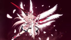 Weapons wings feathers Anime Swords pink hair long hair pink 