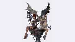 Weapons wings glasses white background white hair stockings 