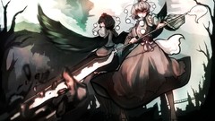 Weapons wings hats white hair red eyes Swords skirts short hair 