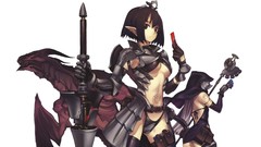 Weapons wings horns elves armor staff white hair lance tattoos 