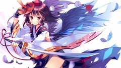 Weapons wings Katana feathers hats Swords masks brown eyes 