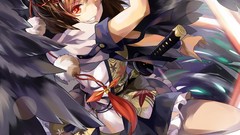 Weapons wings Katana feathers power hats flying red eyes Swords 