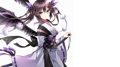 Weapons wings Katana Swords bows anime girls brunettes touhou 