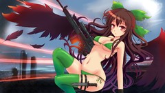 Weapons wings Knives red eyes Ribbons long hair anime girls 
