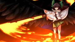 Weapons wings long hair anime girls reiuji utsuho touhou black 