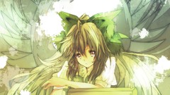 Weapons wings sitting bows stockings long hair anime girls 