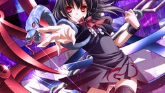 Weapons wings snakes dress red eyes skirts anime girls short 