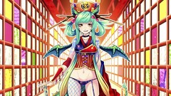 Weapons wings stockings multicolor anime girls green hair 