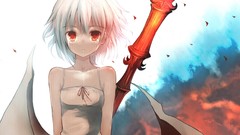 Weapons wings tears dress Vampires white hair red eyes spears 