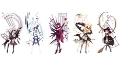Weapons wings white background elves red eyes pink hair anime 