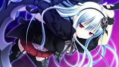 Weapons wings white hair red eyes bows skirts long hair anime 