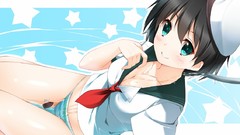 Wet anime girls blue eyes brunettes short hair touhou murasa 