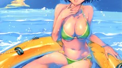 Wet anime girls blue eyes short hair bikini original characters 