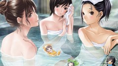 Wet anime girls towels nude soft shading wet clothing