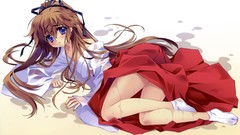 Wet blush long hair anime girls brunettes carnelian miko purple 