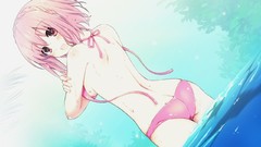 Wet pink hair pink eyes anime girls short hair tsunako bikini 