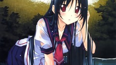 Wet red eyes long hair anime girls seifuku black hair