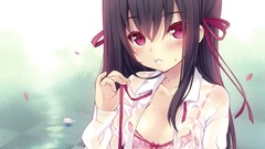 Wet Ribbons long hair anime girls brunettes underwear open shirt