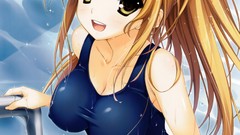 Wet school long hair anime girls yellow eyes yuuki hagure 