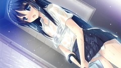 Wet seifuku black hair underwear panties