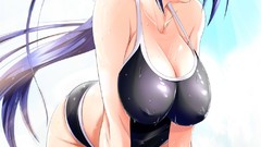 Wet swimming after blue hair anime girls blue eyes