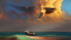 Whales flying fantasy art