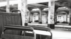 Wheelchair Urban exploration greyscale trains