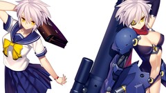 White Anime anime girls short hair seifuku cleavage eyepatch