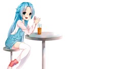 White Anime blush blue hair long hair anime girls green eyes 