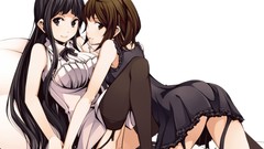 White Anime dress long hair anime girls brown eyes brunettes 