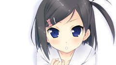 White anime girls blue eyes brunettes seifuku Simple Background 