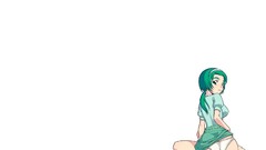 White anime girls green hair underwear panties Simple Background