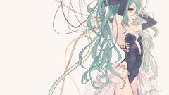 White anime girls hatsune miku vocaloid twintails aqua hair