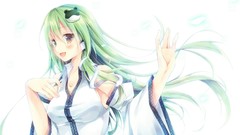 White anime girls kochiya sanae green hair bare shoulders 