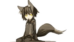 White anime girls short hair yellow eyes animal ears tails 