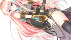 White Anime guitars pink hair long hair blue eyes vocaloid 