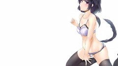 White Anime long hair bra black hair animal ears underwear 