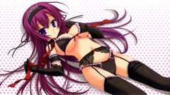 White Anime stockings long hair purple hair purple eyes 