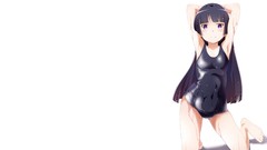 White Anime white background wet long hair anime girls black 