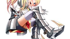White armor blondes long hair anime girls blue eyes Sekaiju no 