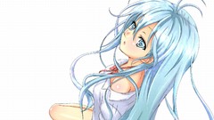 White artist blue hair long hair anime girls blue eyes touwa 